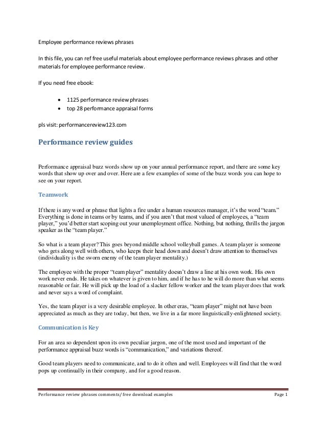 employee performance reviews phrases words to use in performance review