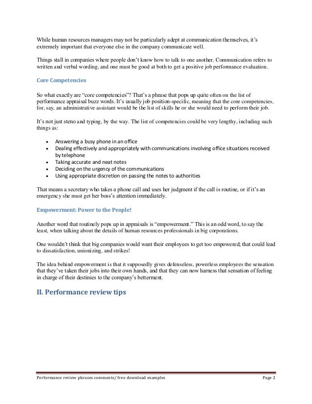 words for performance review