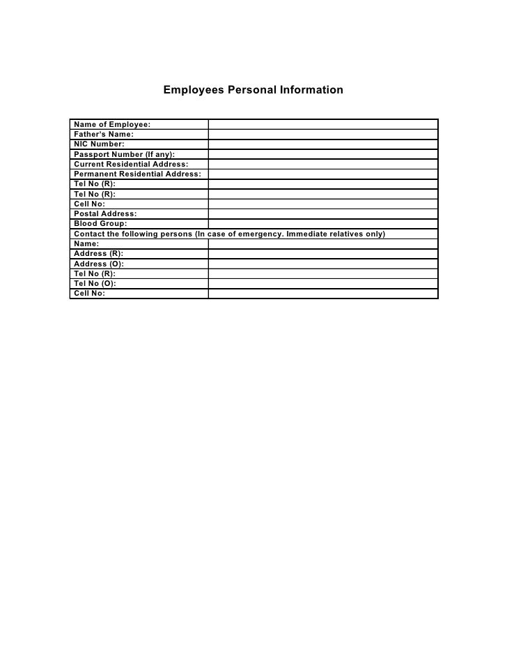 employee personal information form employee personal information