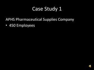 Case Study 1
APHS Pharmaceutical Supplies Company
• 450 Employees