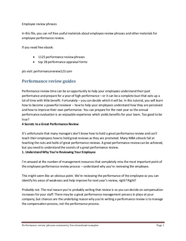 employee review phrases emplyee review