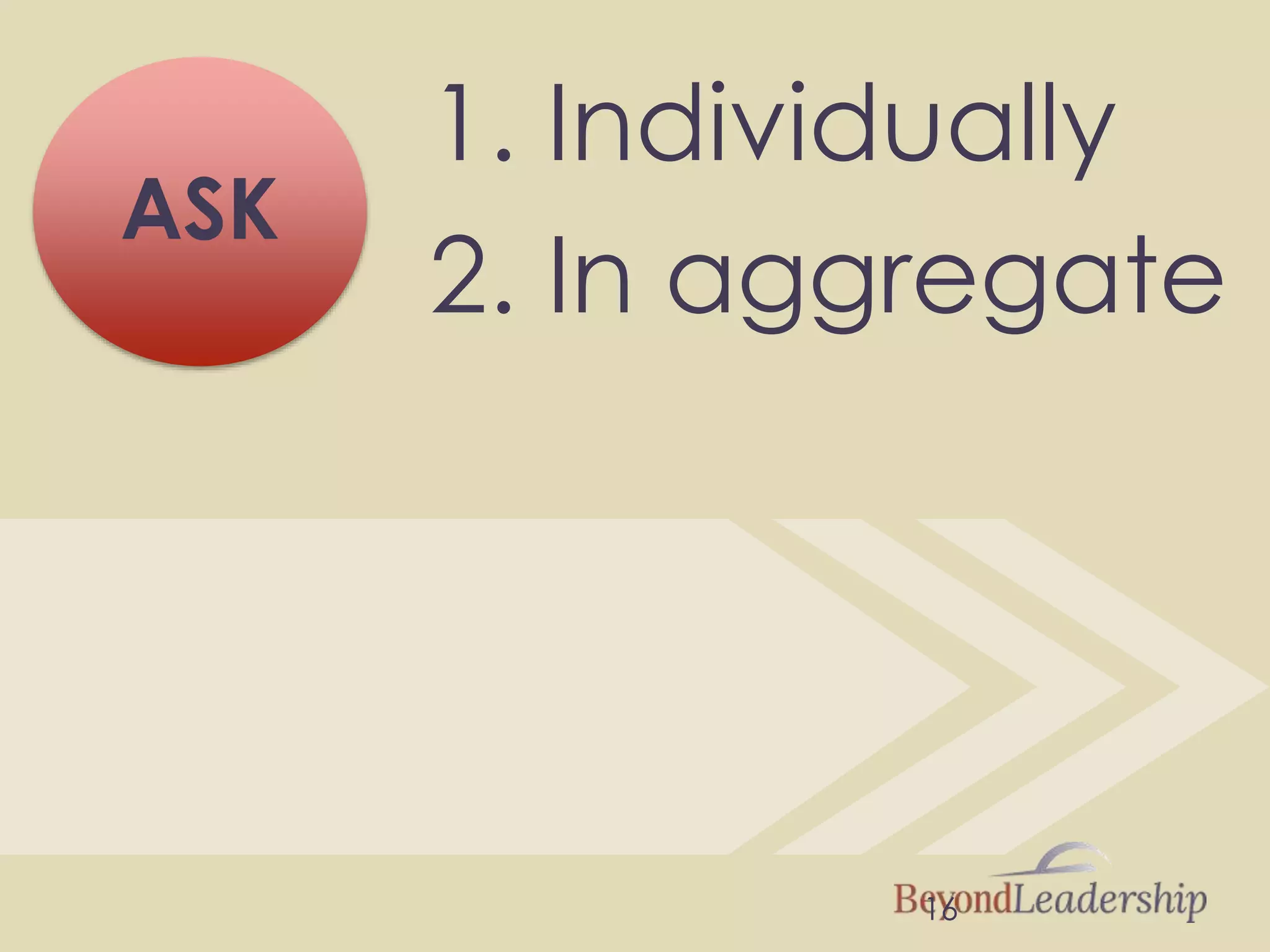 16
1. Individually
2. In aggregate
ASK
 
