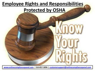 Employee Rights and Responsibilities
Protected by OSHA
www.onlinecompliancepanel.com | 510-857-5896 | customersupport@onlinecompliancepanel.com
 