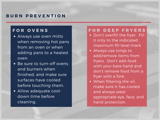 Always use oven mitts
when removing hot pans
from an oven or when
adding pans to a heated
oven.
Be sure to turn-off ovens
...