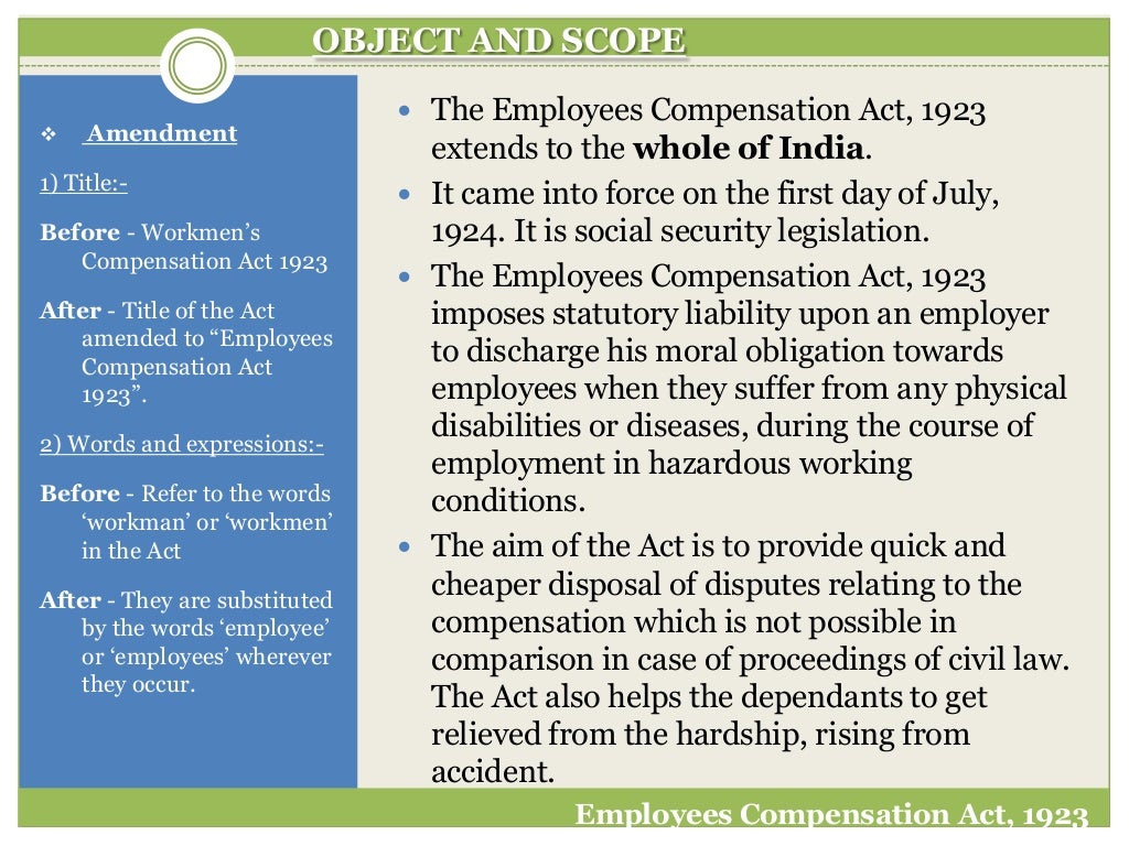 Employees compensation act, 1923