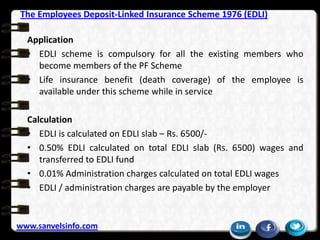The Employees Deposit-Linked Insurance Scheme 1976 (EDLI)
Application
• EDLI scheme is compulsory for all the existing mem...