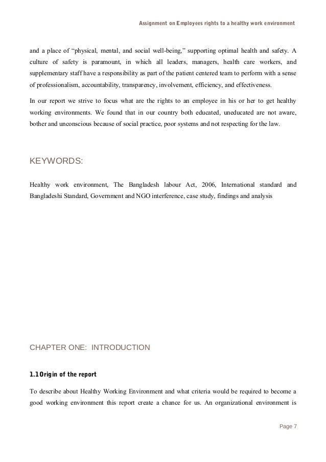 employees rights to a healthy working environment describe work environment