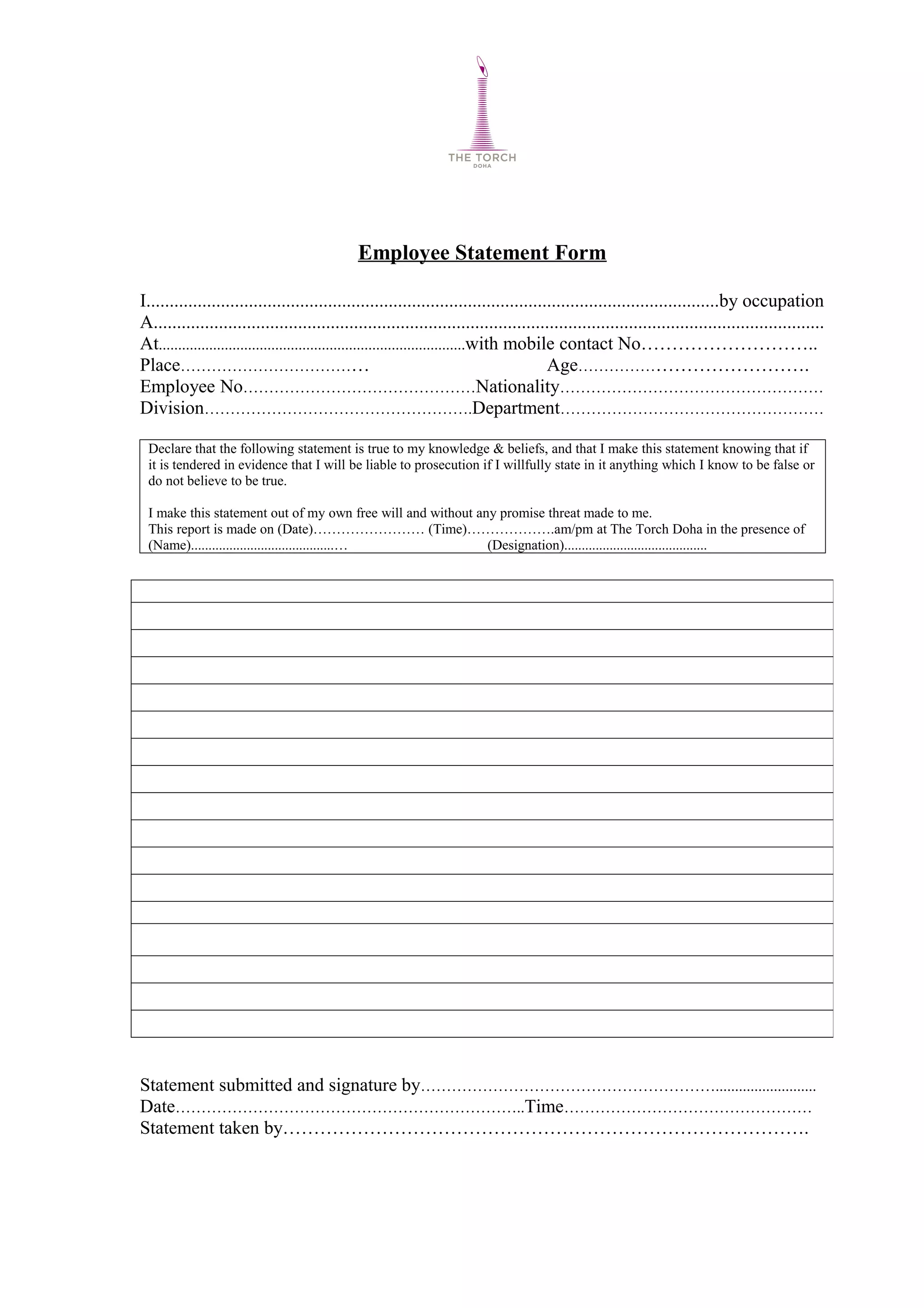 Employee statement form | DOC | Law