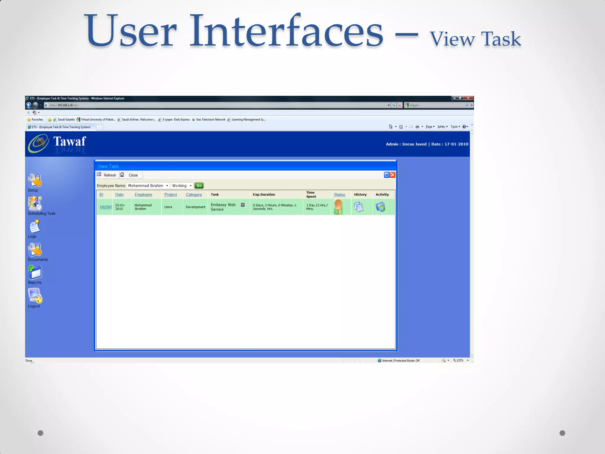 User Interfaces – View Task
 