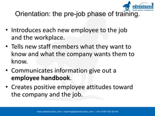 How employees learn the best:When they are actively involved in the learning process-(to do this choose a appropriate teaching method).Training is relevant and practical.Training material is organized and presented in chunks.Training is in an informal, quiet, and comfortable setting.When they have a good trainer.When they receive feedback on performance.When they are rewarded.