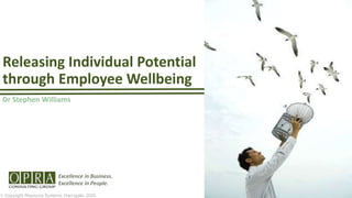 Excellence in Business.
Excellence in People.
Releasing Individual Potential
through Employee Wellbeing
Dr Stephen Williams
© Copyright Resource Systems, Harrogate, 2003.
 