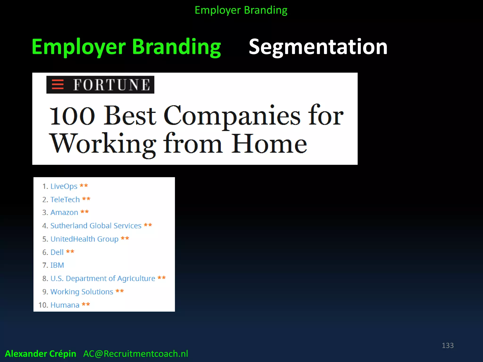 Employer Branding Segmentation
Alexander Crépin AC@Recruitmentcoach.nl
133
Employer Branding
 