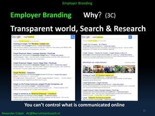 Employer Branding Why? (3C)
Transparent world, Search & Research
Alexander Crépin AC@Recruitmentcoach.nl
Employer Branding
15
You can’t control what is communicated online
 