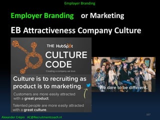 Employer Branding or Marketing
EB Attractiveness Company Culture
Alexander Crépin AC@Recruitmentcoach.nl
Employer Branding
167
 