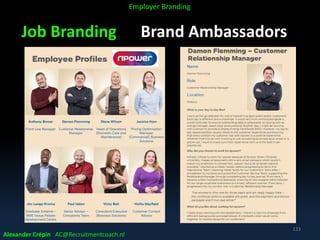 Job Branding Brand Ambassadors
Alexander Crépin AC@Recruitmentcoach.nl
133
Employer Branding
 