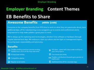 Employer Branding Content Themes
EB Benefits to Share
Alexander Crépin AC@Recruitmentcoach.nl
Employer Branding
45
 