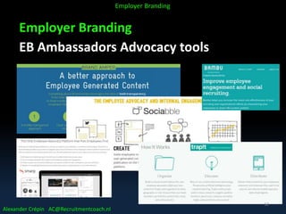 Employer Branding
EB Ambassadors Advocacy tools
Alexander Crépin AC@Recruitmentcoach.nl
Employer Branding
62
 