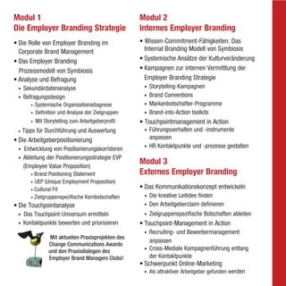Modul 1 
Die Employer Branding Strategie 
• Die Rolle von Employer Branding im 
Corporate Brand Management 
• Das Employer...
