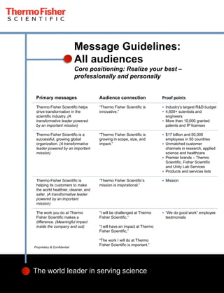 Primary Message Examples Employer Brand Message Guidelines (Thermo Fisher) | PDF
