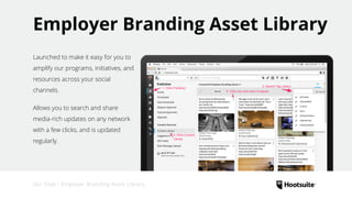 Employer Branding Asset Library
Launched to make it easy for you to
amplify our programs, initiatives, and
resources across your social
channels.
Allows you to search and share
media-rich updates on any network
with a few clicks, and is updated
regularly.
Our Tools • Employer Branding Asset Library
 