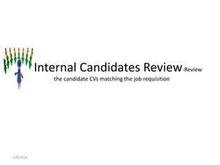 2/5/2014
Internal Candidates Review-Review
the candidate CVs matching the job requisition
 