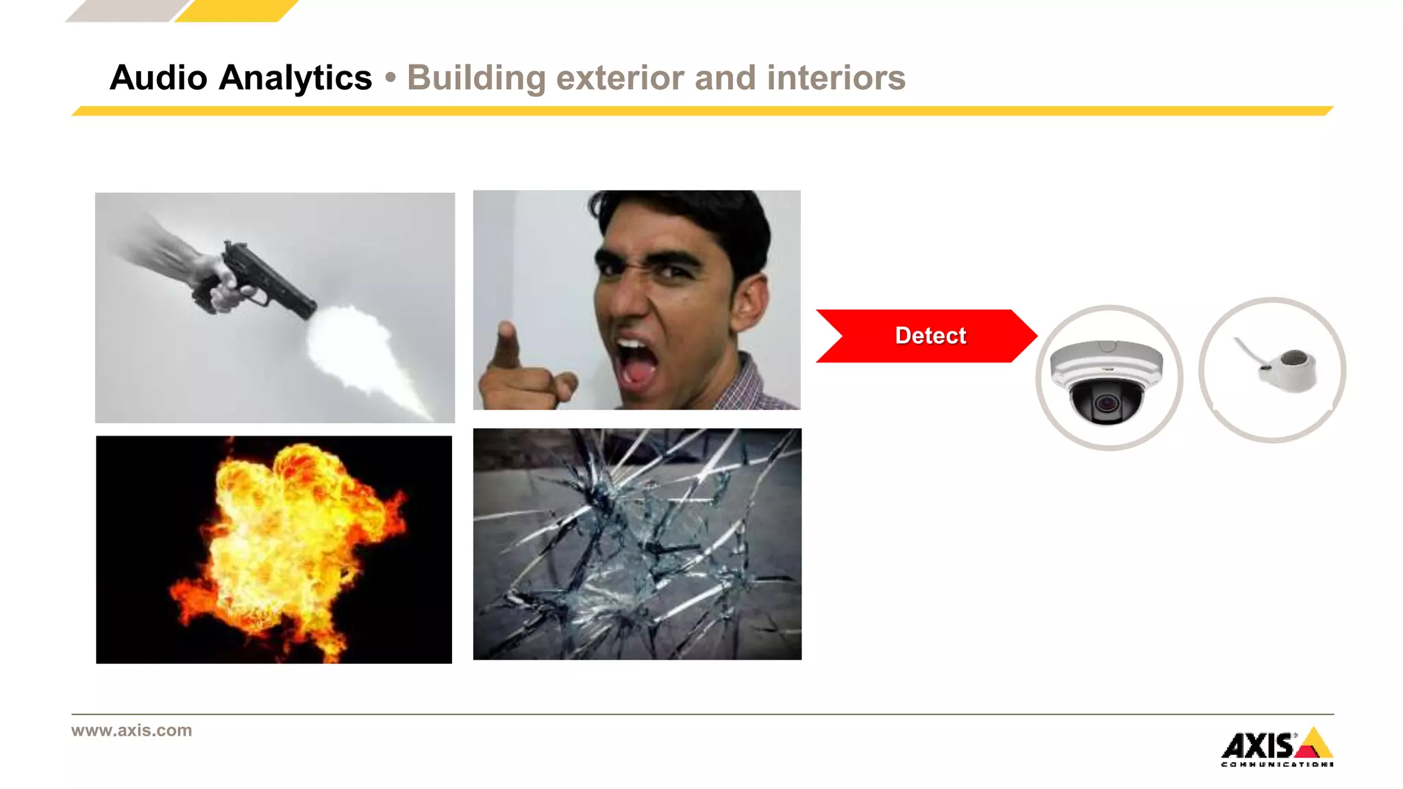 www.axis.com
Audio Analytics • Building exterior and interiors
Detect
 