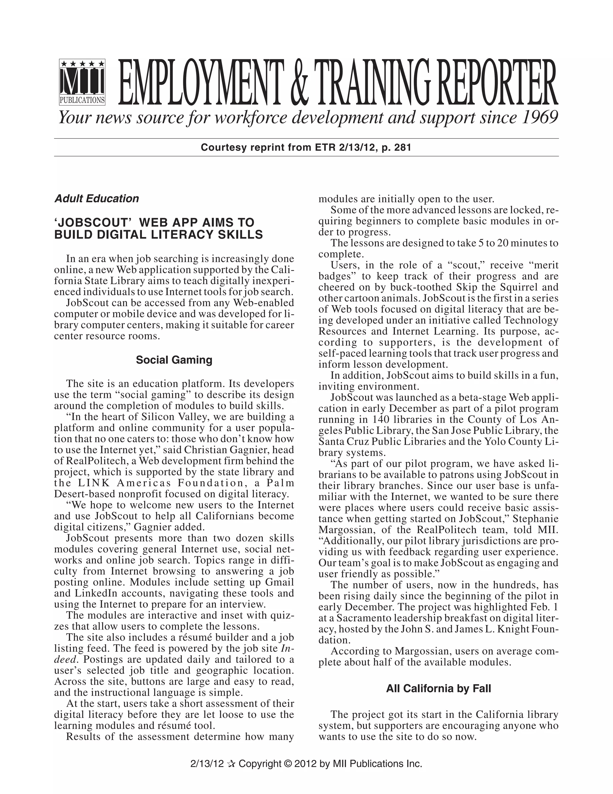 Employment and Training Reporter Reprint | PDF