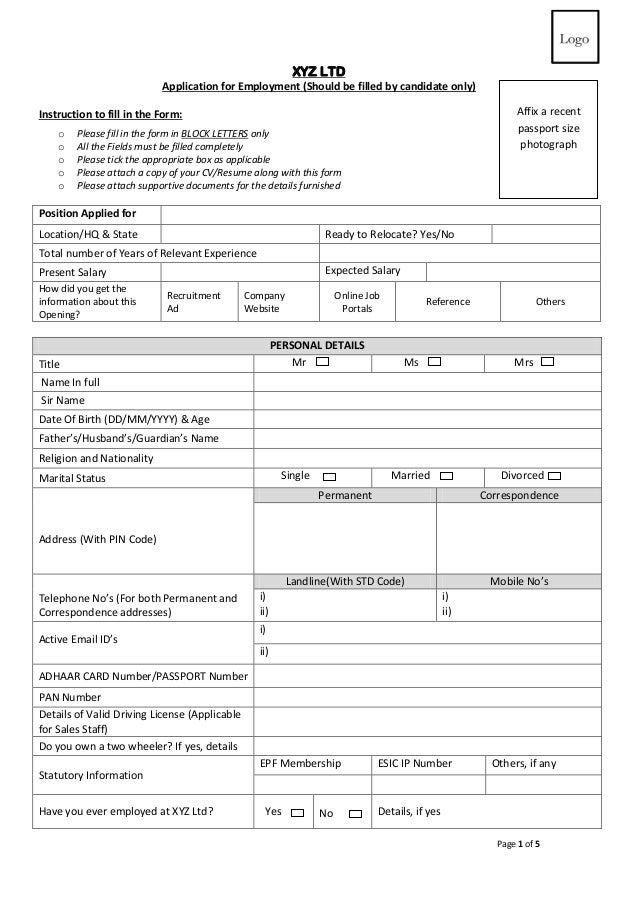 employment application form application form for any job