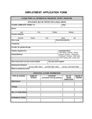 employment application form