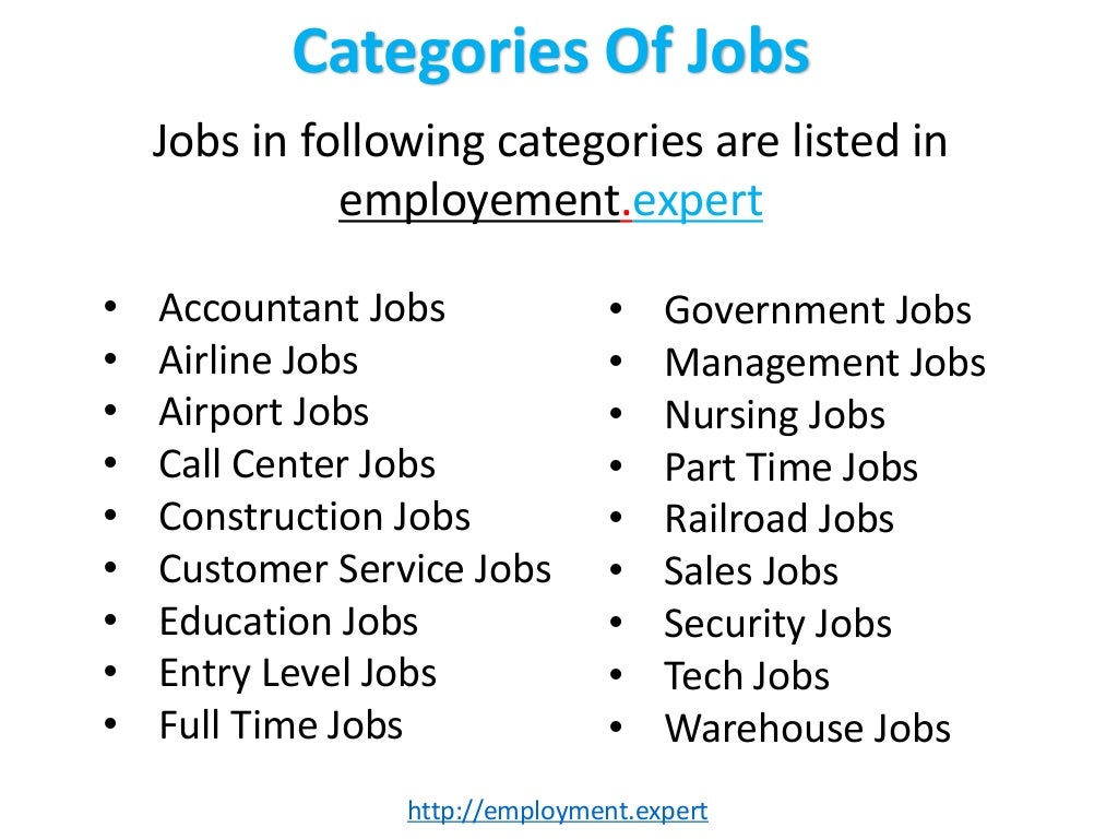 Learn about Various Job Categories in Employment Expert