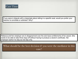 Case Time
What should be the best decision if you were the mediator in this
case?
 