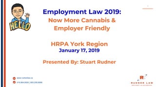 www.rudnerlaw.ca
416.864.8500 | 905.209.6999
Employment Law 2019:
Now More Cannabis &
Employer Friendly
HRPA York Region
January 17, 2019
Presented By: Stuart Rudner
1
 