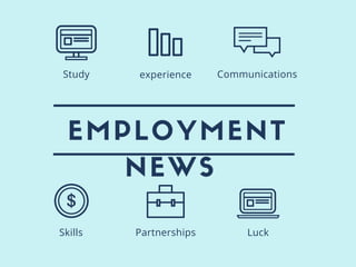 EMPLOYMENT
NEWS
Skills Partnerships Luck
Study experience Communications
 