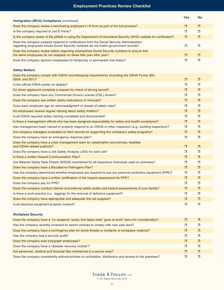 employment check list employment check list