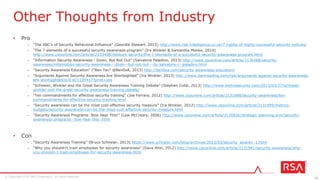 20© Copyright 2015 EMC Corporation. All rights reserved.
• SANS “Securing the Human” blog
– https://www.securingthehuman.org/blog/
• National Cyber Security Alliance: Business Safe Online Resources
– https://www.staysafeonline.org/business-safe-online/resources/
• NIST SP 800-50, “Building An Information Technology Security
Awareness and Training Program” (Oct 2003)
– http://csrc.nist.gov/publications/nistpubs/800-50/NIST-SP800-50.pdf
– < Section 4. Developing Awareness and Training Material >
Additional (Free!) Resources
 