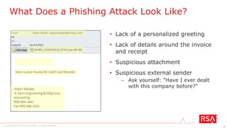 22© Copyright 2015 EMC Corporation. All rights reserved.
• Pro
– “The ABC’s of Security Behavioral Influence” (Geordie Stewart, 2015) http://www.risk-intelligence.co.uk/7-habits-of-highly-successful-security-policies/
– “The 7 elements of a successful security awareness program” (Ira Winkler & Samantha Manke, 2014)
http://www.csoonline.com/article/2133408/network-security/the-7-elements-of-a-successful-security-awareness-program.html
– “Information Security Awareness - Down, But Not Out” (Salvatore Paladino, 2013) http://www.csoonline.com/article/2136488/security-
awareness/information-security-awareness---down--but-not-out---by-salvatore-c--paladino.html
– “Security Awareness Education” (“Ben Ten” @Ben0xA, 2013) http://ben0xa.com/security-awareness-education/
– “Arguments Against Security Awareness Are Shortsighted” (Ira Winkler, 2013) http://www.darkreading.com/risk/arguments-against-security-awareness-
are-shortsighted/d/d-id/1139417?print=yes
– “Schneier, Winkler and the Great Security Awareness Training Debate” (Stephen Cobb, 2013) http://www.welivesecurity.com/2013/03/27/schneier-
winkler-and-the-great-security-awareness-training-debate/
– “Ten commandments for effective security training” (Joe Ferrara, 2012) http://www.csoonline.com/article/2131688/security-awareness/ten-
commandments-for-effective-security-training.html
– “Security awareness can be the most cost-effective security measure” (Ira Winkler, 2012) http://www.csoonline.com/article/2131999/metrics-
budgets/security-awareness-can-be-the-most-cost-effective-security-measure.html
– “Security Awareness Programs: Now Hear This!” (Lew McCreary, 2006) http://www.csoonline.com/article/2120826/strategic-planning-erm/security-
awareness-programs--now-hear-this-.html
• Con
– “Security Awareness Training” (Bruce Schneier, 2013) https://www.schneier.com/blog/archives/2013/03/security_awaren_1.html
– “Why you shouldn't train employees for security awareness” (Dave Aitel, 2012) http://www.csoonline.com/article/2131941/security-awareness/why-
you-shouldn-t-train-employees-for-security-awareness.html
Other Thoughts from Industry
 