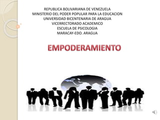 REPUBLICA BOLIVARIANA DE VENEZUELA
MINISTERIO DEL PODER POPULAR PARA LA EDUCACION
UNIVERSIDAD BICENTENARIA DE ARAGUA
VICERRECTORADO ACADEMICO
ESCUELA DE PSICOLOGIA
MARACAY-EDO. ARAGUA
 