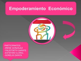Empoderamiento Económico
PARTICIPANTES:
-IRENE GONZALEZ
-YALISTDETH GARATE
-ESTEFANI CLORAL
-SORELIS ZAPATA
 