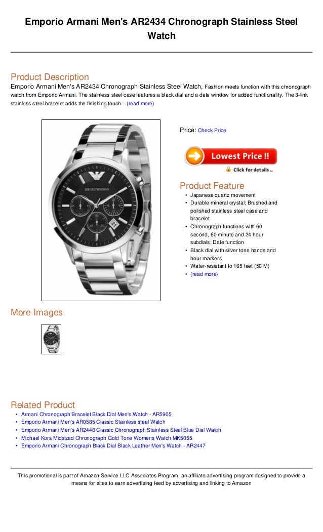 Emporio Armani Men S Ar2434 Chronograph Stainless Steel Watch Emporio Armani Men S Ar2434 Chronograph Stainless Steel Watch