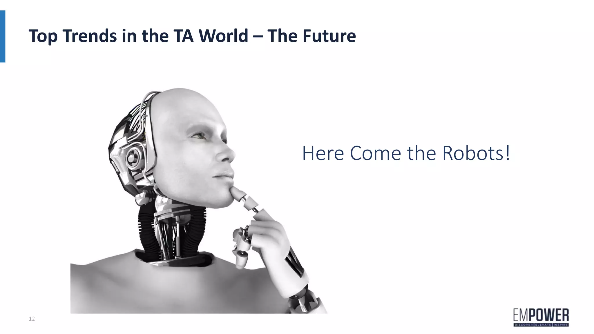 Top Trends in the TA World – The Future
12
Here Come the Robots!
 