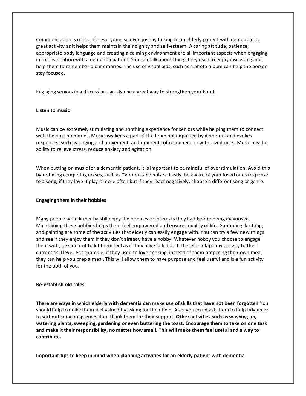 Empowering Activities For Elderly People With Dementia