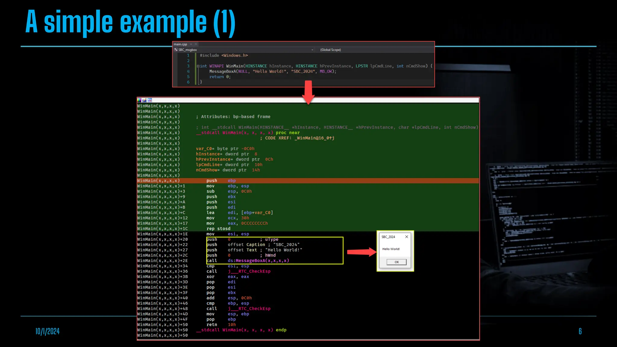 A simple example (1)
10/1/2024 Empowering Malware Analysis with IDA AppCall Feature 6
 