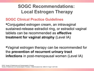 SOGC Recommendations:
Local Estrogen Therapy
SOGC Clinical Practice Guidelines
Conjugated estrogen cream, an intravaginal...