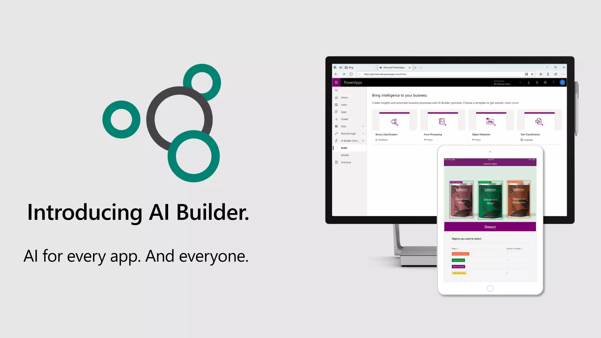 Introducing AI Builder.
AI for every app. And everyone.
 