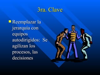 3ra. Clave Reemplazar la jerarquía con equipos autodirigidos:  Se agilizan los procesos, las decisiones 