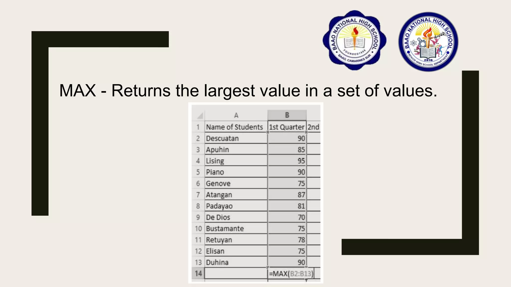 MAX - Returns the largest value in a set of values.
 