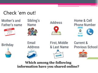 Which among the following
information have you shared online?
Check ’em out!
 