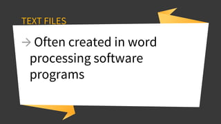 TEXT FILES
→ Often created in word
processing software
programs
 