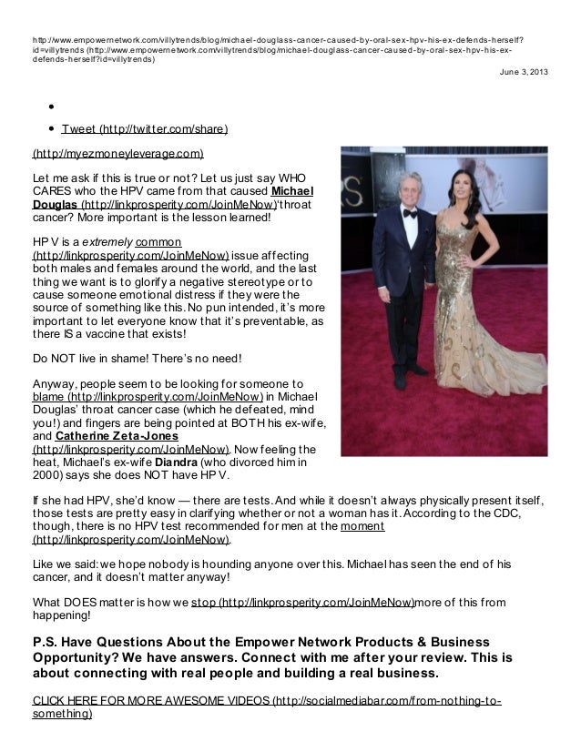 Michael Douglas S Cancer Caused By Oral Sex Hpv His Ex Defends Herse