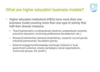 What are higher education business models?
• Higher education institutions (HEIs) have more than one
business model coveri...